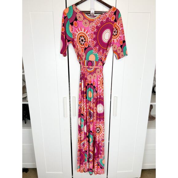 Uptown USA Floral Bohemian Tie Waist Faux Wrap Maxi Sun Dress Multicolor Size 1X - Picture 2 of 7